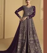 Purple embroidered georgette semi-stitched anarkali salwar suit