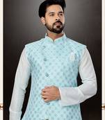 Off white silk dupion  kurta pajama & jacket set