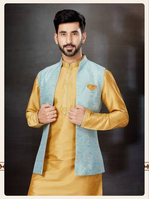 Cheekoo silk dupion  kurta pajama & jacket set 2