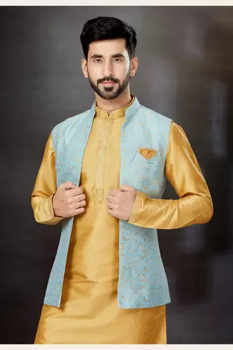 Cheekoo silk dupion  kurta pajama & jacket set