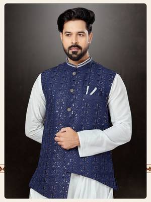 Off white silk dupion  kurta pajama & jacket set 2