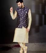 Gold silk dupion  kurta pajama & jacket set