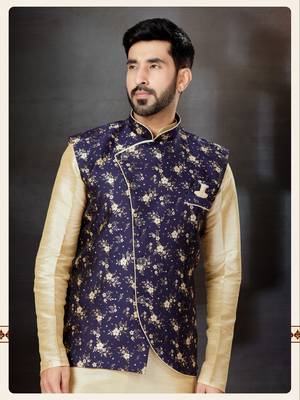 Gold silk dupion  kurta pajama & jacket set 2