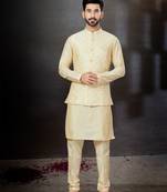 Gold silk dupion  kurta pajama & jacket set