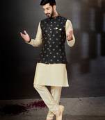 Gold silk dupion  kurta pajama & jacket set