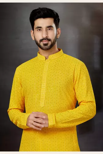 Yellow rayon full embroidered lucknowi chikankari  kurta pajama set