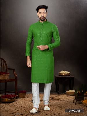 Mehandi rayon full embroidered lucknowi chikankari  kurta pajama set 1