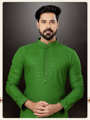 Mehandi rayon full embroidered lucknowi chikankari  kurta pajama set 2