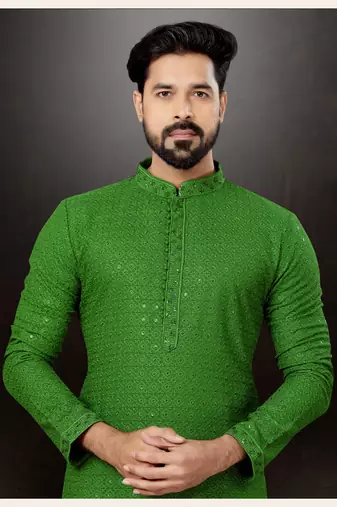 Mehandi rayon full embroidered lucknowi chikankari  kurta pajama set