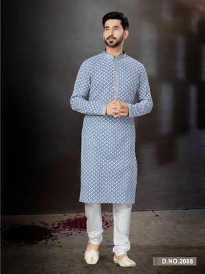 Gray to off white purvi full embroidered lucknowi chikankari  kurta pajama set 1