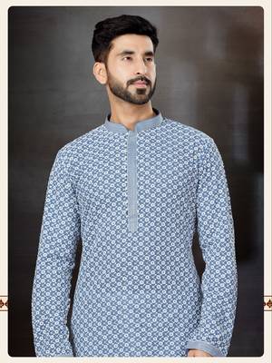 Gray to off white purvi full embroidered lucknowi chikankari  kurta pajama set 2