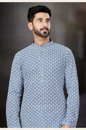 Gray to off white purvi full embroidered lucknowi chikankari  kurta pajama set