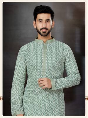 Rama green to off white purvi full embroidered lucknowi chikankari  kurta pajama set 2