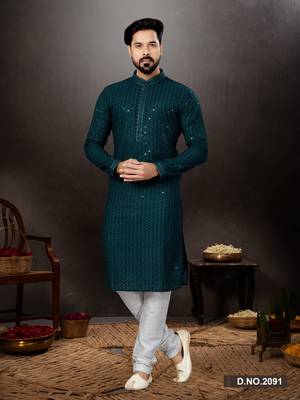 Bottal green rayon full embroidered lucknowi chikankari  kurta pajama set 1