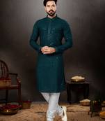 Bottal green rayon full embroidered lucknowi chikankari  kurta pajama set