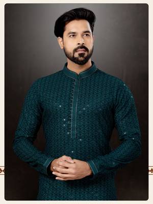 Bottal green rayon full embroidered lucknowi chikankari  kurta pajama set 2