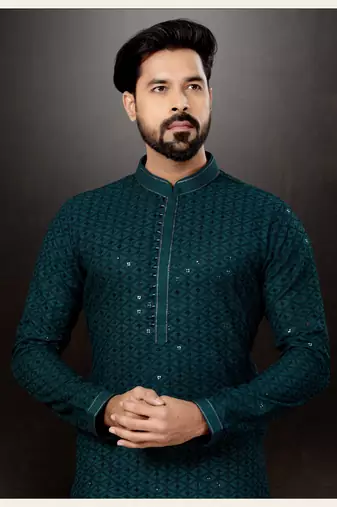Bottal green rayon full embroidered lucknowi chikankari  kurta pajama set