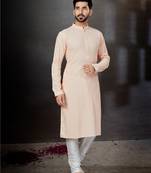 Peach rayon full embroidered lucknowi chikankari  kurta pajama set