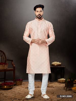 Pink prined silk dupion  kurta pajama set 1