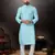 Sky blue prined silk dupion  kurta pajama set