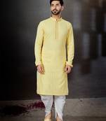 Lemon yellow rayon full embroidered lucknowi chikankari  kurta pajama set