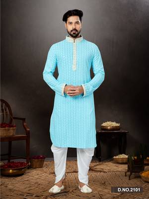 Firozi rayon full embroidered lucknowi chikankari  kurta pajama set 1