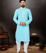 Firozi rayon full embroidered lucknowi chikankari  kurta pajama set