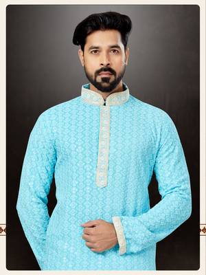 Firozi rayon full embroidered lucknowi chikankari  kurta pajama set 2
