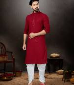 Red rayon full embroidered lucknowi chikankari  kurta pajama set