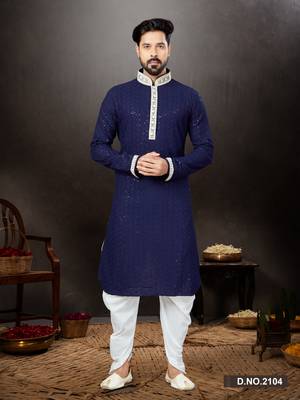 Navy blue rayon full embroidered lucknowi chikankari  kurta pajama set 1