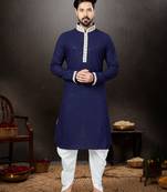 Navy blue rayon full embroidered lucknowi chikankari  kurta pajama set
