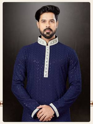 Navy blue rayon full embroidered lucknowi chikankari  kurta pajama set 2