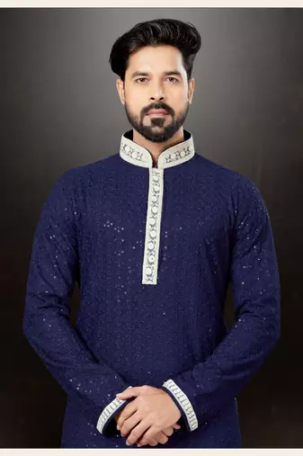 Navy blue rayon full embroidered lucknowi chikankari  kurta pajama set