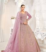 Pink net embroidered floor length gown