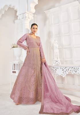 Pink net embroidered floor length gown 2