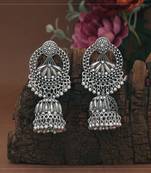 Silver color glass stone oxidised earrings