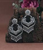 Silver color glass stone oxidised earrings