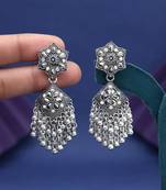 Silver color glass stone oxidised earrings