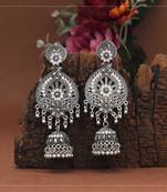 Silver color glass stone oxidised earrings