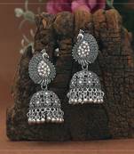 Silver color glass stone oxidised earrings