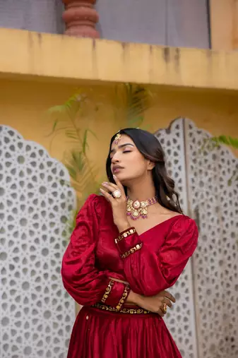 RED VELVET DETAILED lehenga choli SET