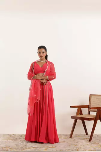 Fiery Rose Detailed lehenga choli Set