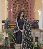 Black georgette sequins embroidered falred gown with heavy dupatta