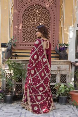 Maroon georgette sequins embroidered falred gown with heavy dupatta 2