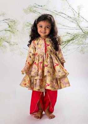 Bird of paradise peplum top with pink dhoti pant set 1