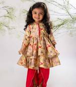 Bird of paradise peplum top with pink dhoti pant set