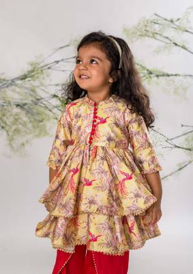 Bird of paradise peplum top with pink dhoti pant set 2