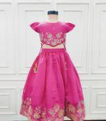 Floral embroidered fushia pink ghaghra