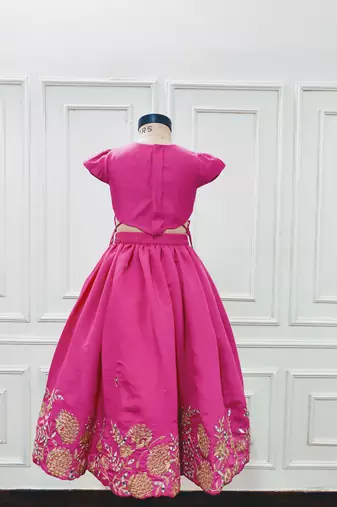 Floral embroidered fushia pink ghaghra