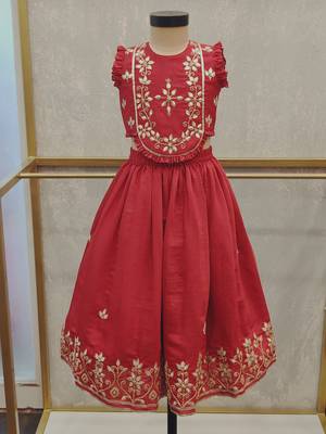 Red embroidered sleeveless ghaghra set 2